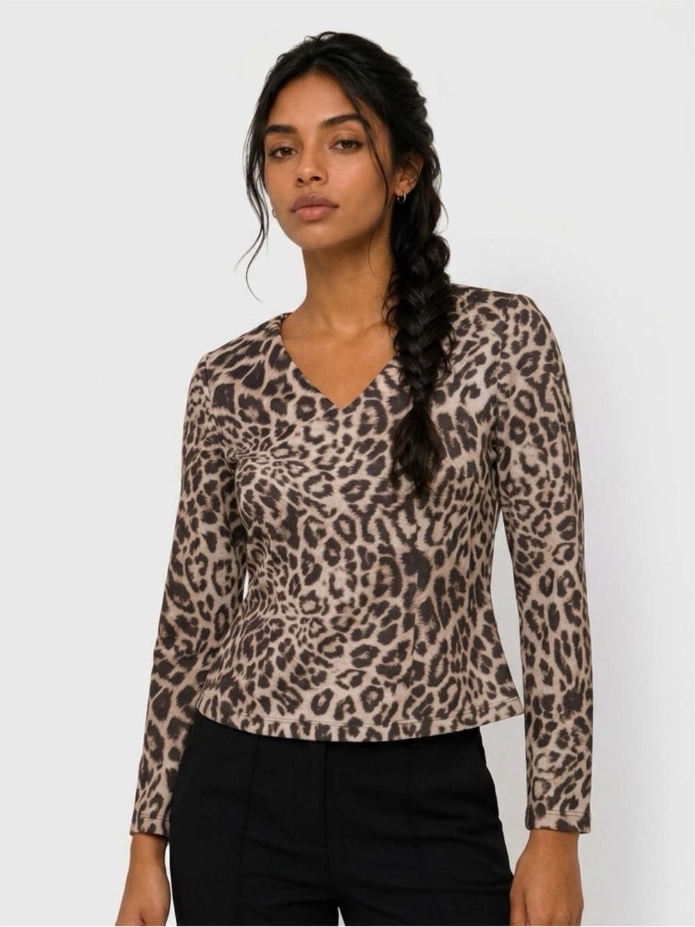 CAbi Leopard Print V-Neck Long Sleeve Top